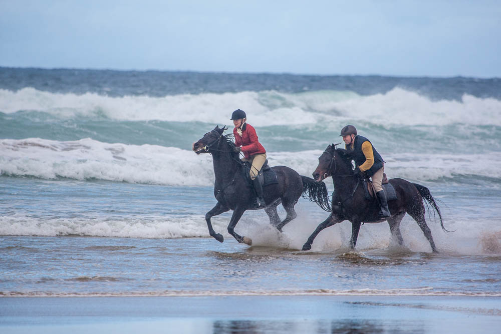 Kowloon and Romulus filming in the surf.